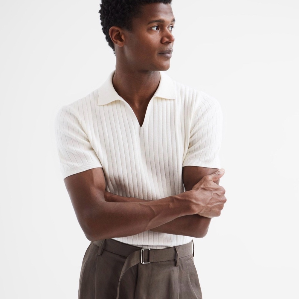 Reiss Ivory Ribbed Polo Shirt